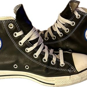 Converse black leather hi tops